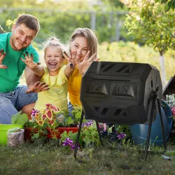 Compostador de Tambor Giratorio con Capacidad 160 Litros de Doble Cámara y Ventilación Marco de Acero 71x65x96cm... - Ogal.Es