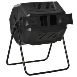 Compostador de Tambor Giratorio con Capacidad 160 Litros de Doble Cámara y Ventilación Marco de Acero 71x65x96cm... - Ogal.Es