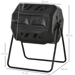 Compostador de Tambor Giratorio con Capacidad 160 Litros de Doble Cámara y Ventilación Marco de Acero 71x65x96cm... - Ogal.Es