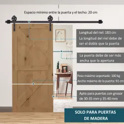 6FT/183cm Herraje para Puerta Corredera Kit de Puerta Corrediza de Madera con Guía de Suelo Riel de Acero al Car... - Ogal.Es