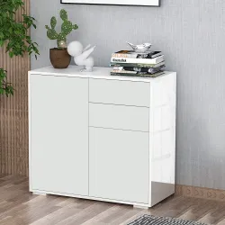 Aparador para Cocina con 2 Puertas 2 Cajones Marco de Blanco Brillante Estante Ajustable Apertura a Presión Arma... - Ogal.Es