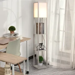 Lámpara de Pie con Estantes de Almacenaje, Lámpara de Madera Moderna, Bombilla E27, para Salón, Dormitorio, Ofic... - Ogal.Es