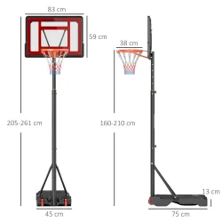 Canasta de Baloncesto Ajustable de 205-261 cm Aro de Baloncesto Portátil con Soporte de Acero Base Rellenable y ... - Ogal.Es