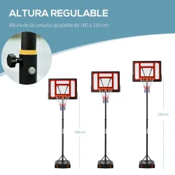 Canasta de Baloncesto Ajustable de 205-261 cm Aro de Baloncesto Portátil con Soporte de Acero Base Rellenable y ... - Ogal.Es