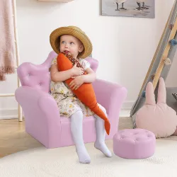 Sofá para Niños con Reposapiés Sillón Infantil Decorativo con Respaldo Alto en Forma de Corona y Reposabrazos Ac... - Ogal.Es