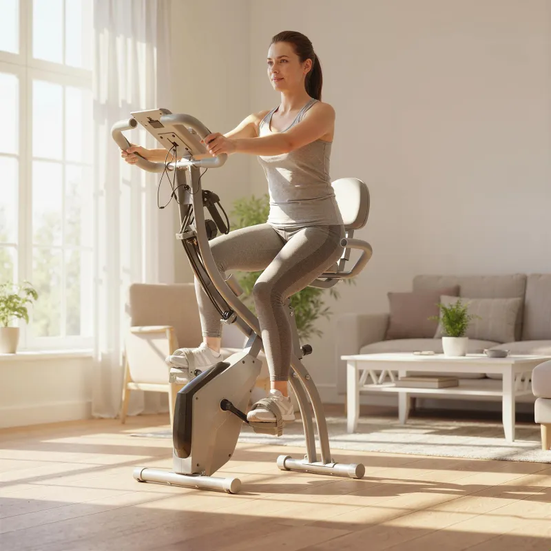 Bicicleta Estática Plegable 3 en 1 con Respaldo y 8 Niveles Resistencia Magnética, Bicicleta Estática en Casa Aj... - Ogal.Es