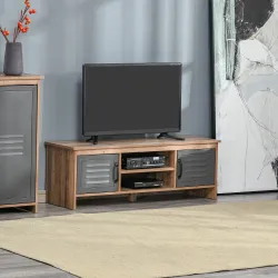 Mueble de TV para Televisores de 42" con 2 Compartimentos Cerrados con Puertas de Metal y 2 Estantes Abiertos Mu... - Ogal.Es