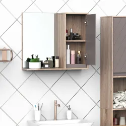 Armario de Baño con Espejo Mueble Auxiliar Montado en Pared con 1 Puerta y Estante Ajustable Estilo Moderno 57x1... - Ogal.Es