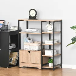 Estantería para Libros con Múltiples Estantes Abiertos y Doble Puerta Librería con Marco de Metal 80x35x97 cm Na... - Ogal.Es
