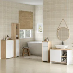 Armario Auxiliar de Baño con 1 Cajón y 1 Puerta Mueble Auxiliar de Baño para Salón Aseo Dormitorio Estilo Modern... - Ogal.Es