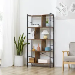 Estantería Librería de 4 Niveles con 8 Compartimentos de Almacenamiento Estilo Industrial para Sala de Estar Ofi... - Ogal.Es
