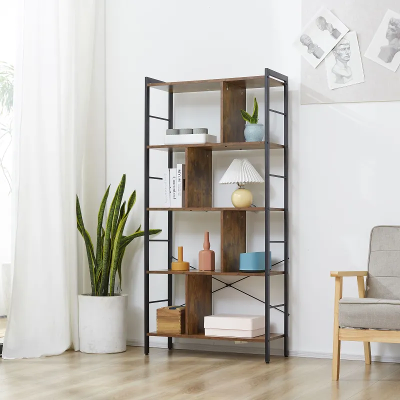 Estantería Librería de 4 Niveles con 8 Compartimentos de Almacenamiento Estilo Industrial para Sala de Estar Ofi... - Ogal.Es