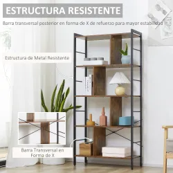 Estantería Librería de 4 Niveles con 8 Compartimentos de Almacenamiento Estilo Industrial para Sala de Estar Ofi... - Ogal.Es