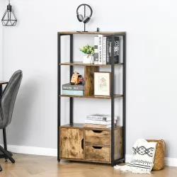 Estantería de Estilo Industrial con Armario y 2 Cajones para Libros y Almacenaje 58x24x122 cm Marrón Rústico - Ogal.Es
