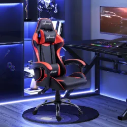 Silla Gaming Silla Racing Giratoria con Altura Ajustable Reclinable de 135° y Cojín Lumbar 63x67x122-130 cm Rojo - Ogal.Es
