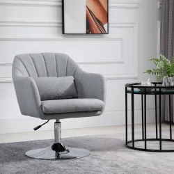 Sillón para Salón Giratorio 360° con Altura Ajustable Respaldo Envolvente Reposabrazos y Cojín 60x60x79-91 cm Gris - Ogal.Es