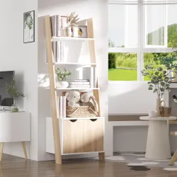 Estantería en Forma de Escalera de Madera Librería con 3 Estantes y 1 Armario de Almacenaje 60x40x171 cm Roble y... - Ogal.Es