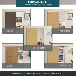 Herraje para Puerta Corredera 186 cm Kit de Accesorios para Puerta Corrediza de Madera con Riel de Metal - Ogal.Es