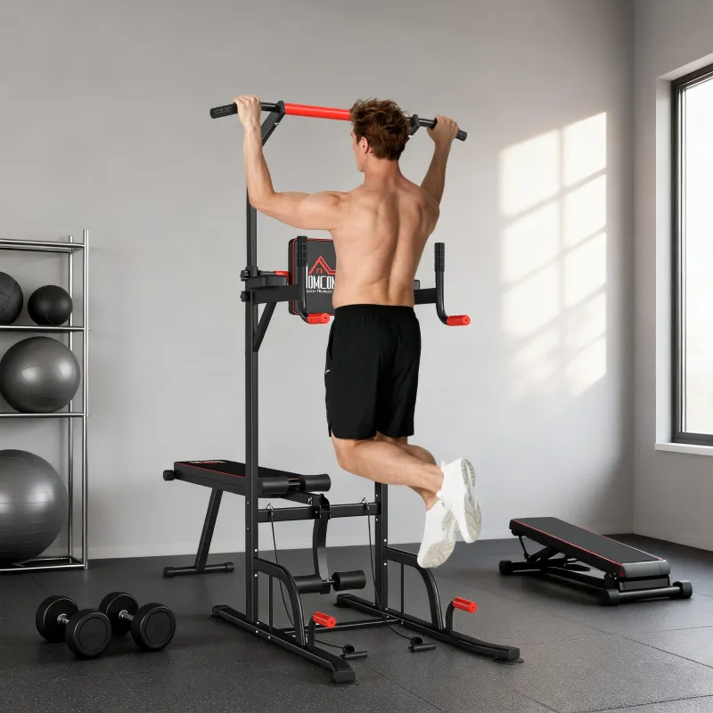 Barra de Dominadas Torre Entrenamiento Energía Power Tower Estación Pull Up Multifuncional Altura Ajustable 181-... - Ogal.Es