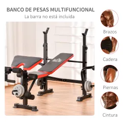 Banco de Musculación Multifuncional, Banco de Pesas con Respaldo Ajustable, Soporte para Barras Regulable, Exten... - Ogal.Es