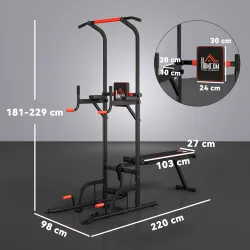 Barra de Dominadas Torre Entrenamiento Energía Power Tower Estación Pull Up Multifuncional Altura Ajustable 181-... - Ogal.Es