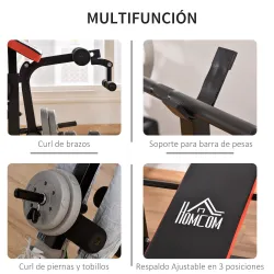 Banco de Musculación Multifuncional, Banco de Pesas con Respaldo Ajustable, Soporte para Barras Regulable, Exten... - Ogal.Es