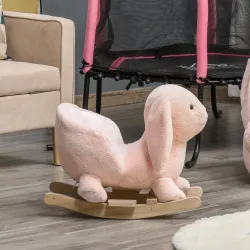 Caballito Balancín Infantil Forma de Conejo de Felpa para Bebés 18-36 Meses con Sonido Cinturón de Seguridad Man... - Ogal.Es