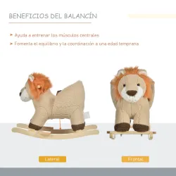 Caballito Balancín Infantil en Forma de León de Felpa Balancín para Bebés 18-36 Meses con Sonido Cinturón de Seg... - Ogal.Es
