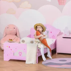Cama para Niños de +3 Años 143x73x60 cm Cama Infantil de Madera con Estampado de Estrellas, Corazones y Castillo... - Ogal.Es