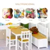 Mesa y Sillas Infantiles de 4 Piezas Mesa Infantil con 2 Sillas y Banco con Almacenaje Juego de Muebles para Act... - Ogal.Es