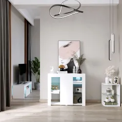 Aparador Moderno con Luces LED Mueble Buffet con 1 Puerta de Alto Brillo Cierre a Presión Estantes Ajustables y ... - Ogal.Es