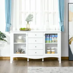 Aparador de Cocina Armario Buffet con 2 Puertas de Vidrio Estante Ajustable Interior y 4 Cajones Mueble Auxiliar... - Ogal.Es