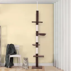 Árbol para Gatos de Suelo a Techo de 230-260 cm con Altura Ajustable Plataformas Hamaca y Postes de Sisal Marrón - Ogal.Es