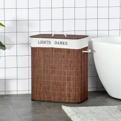 Cesto para Ropa Sucia de Bambú Capacidad de 100L Cesta para la Colada Rectangular con Tapa Extraíble Bolsa de 2 ... - Ogal.Es