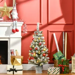 Árbol de Navidad Pequeño Artificial 90 cm con Luces LED 116 Ramas Maceta Desmontable y Soporte de Metal Decoraci... - Ogal.Es