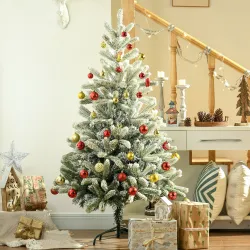 Árbol de Navidad Nevado Artificial 150 cm con 521 Ramas PVC y PE Base Plegable y Soporte de Metal Verde y Blanco - Ogal.Es
