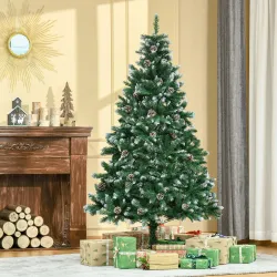 Árbol de Navidad Artificial Ø90x180 cm con 1111 Puntas de PVC y 59 Piñas con Ramas Apertura Automática Base Pleg... - Ogal.Es
