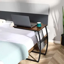 Mesa Auxiliar para Sofá y Cama Mesita Auxiliar Pequeña en Forma de C con Bolsillo de Almacenaje Estilo Industria... - Ogal.Es