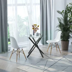 Mesa de Comedor Redonda con Encimera de Cristal Templado Transparente y Patas Cruzadas de Metal Mesa de Centro M... - Ogal.Es
