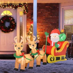 Papá Noel Inflable con Trineo y Renos con Luces LED Decoración de Navidad para Exterior con Inflador 240x57x112 cm - Ogal.Es