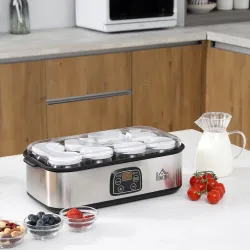 Yogurtera 30W Capacidad 1,44L con 8 Tarros de Cristal de 180 ml Termostato Ajustable Temporizador de 1-48 Horas ... - Ogal.Es