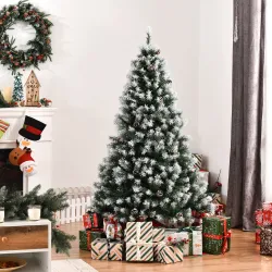 Árbol de Navidad Artificial 150 cm con Nieve con 676 Ramas 41 Piñas Decoración Navideña para Interiores Verde - Ogal.Es