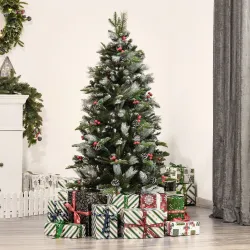 Árbol de Navidad Artificial 150 cm con 440 Ramas 39 Piñas y 39 Bayas Decoración Navideña para Interiores Verde - Ogal.Es