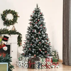 Árbol de Navidad Artificial 180 cm con 678 Ramas 53 Piñas y 53 Bayas Decoración Navideña para Interiores Verde - Ogal.Es