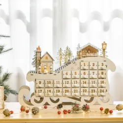 Calendario de Adviento de Navidad con Luces y 24 Cajones Decoración Navideña Modelo Trineo 45x10x31 cm Madera Na... - Ogal.Es