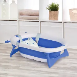 Bañera Plegable para Bebé Recién Nacido hasta 3 Años 81,5x50,5x23,5 cm con Tapón Termosensible Cojín Azul - Ogal.Es