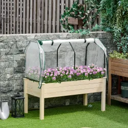 Huerto Urbano Elevado de Madera 121x55x117 cm con Cubierta de Protección Mesa de Jardinera para Cultivo Flores V... - Ogal.Es