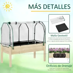 Huerto Urbano Elevado de Madera 121x55x117 cm con Cubierta de Protección Mesa de Jardinera para Cultivo Flores V... - Ogal.Es
