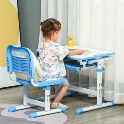 Pupitre Infantil 2 en 1 Juego de Escritorio y Silla para Niños de +6 Años con Altura Ajustable Mesa Regulable en... - Ogal.Es