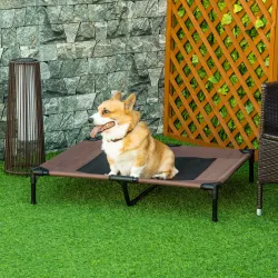 Cama para Mascotas con Zona de Malla Transpirable y Tela Oxford para Interior Exterior 92x76x18 cm Café - Ogal.Es
